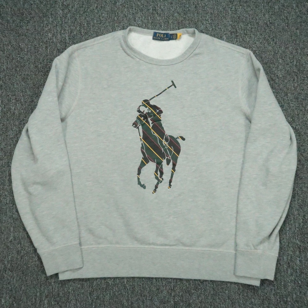 Polo Ralph Lauren Sweatshirt Mens Large Gray Big Pony Logo Crewneck Pullover